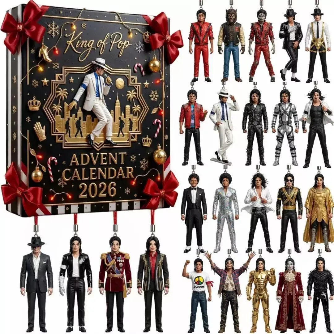 Glitzernde 2D-Acryl-Hängefigur von Michael Jackson in klassischer Bühnenkostüm-Pose für Weihnachtsbaum