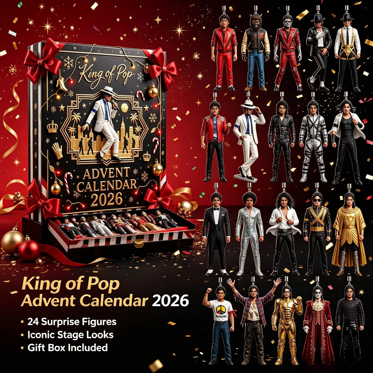 Glitzernde 2D-Acryl-Hängefigur von Michael Jackson in klassischer Bühnenkostüm-Pose für Weihnachtsbaum 5