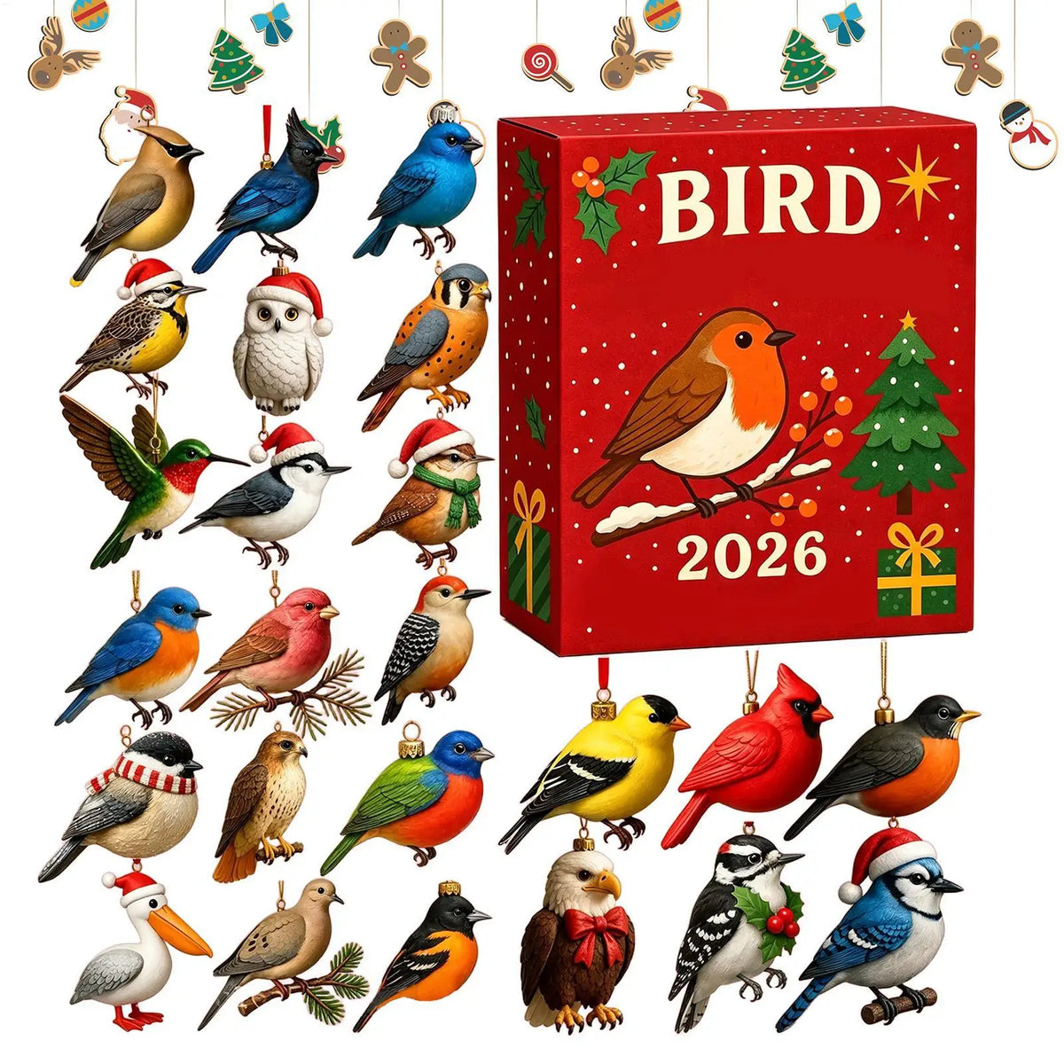 24 Tage Weihnachts-Vogelkalender Adventskalender mit Vogelmotiven Festliche Weihnachtsdekoration