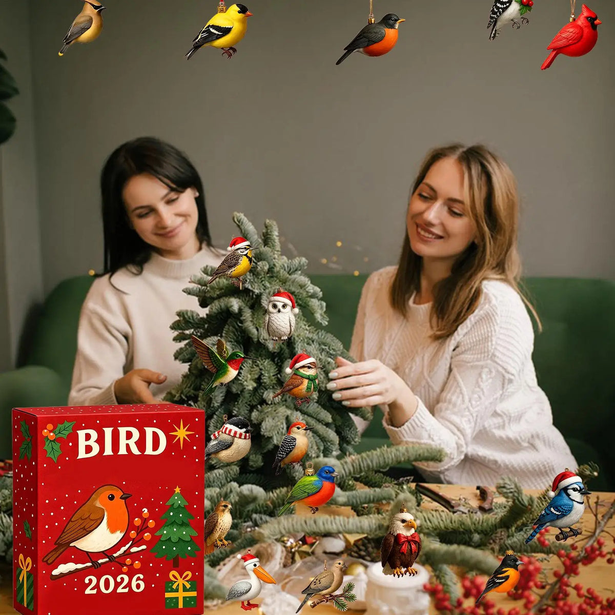 24 Tage Weihnachts-Vogelkalender Adventskalender mit Vogelmotiven Festliche Weihnachtsdekoration 4