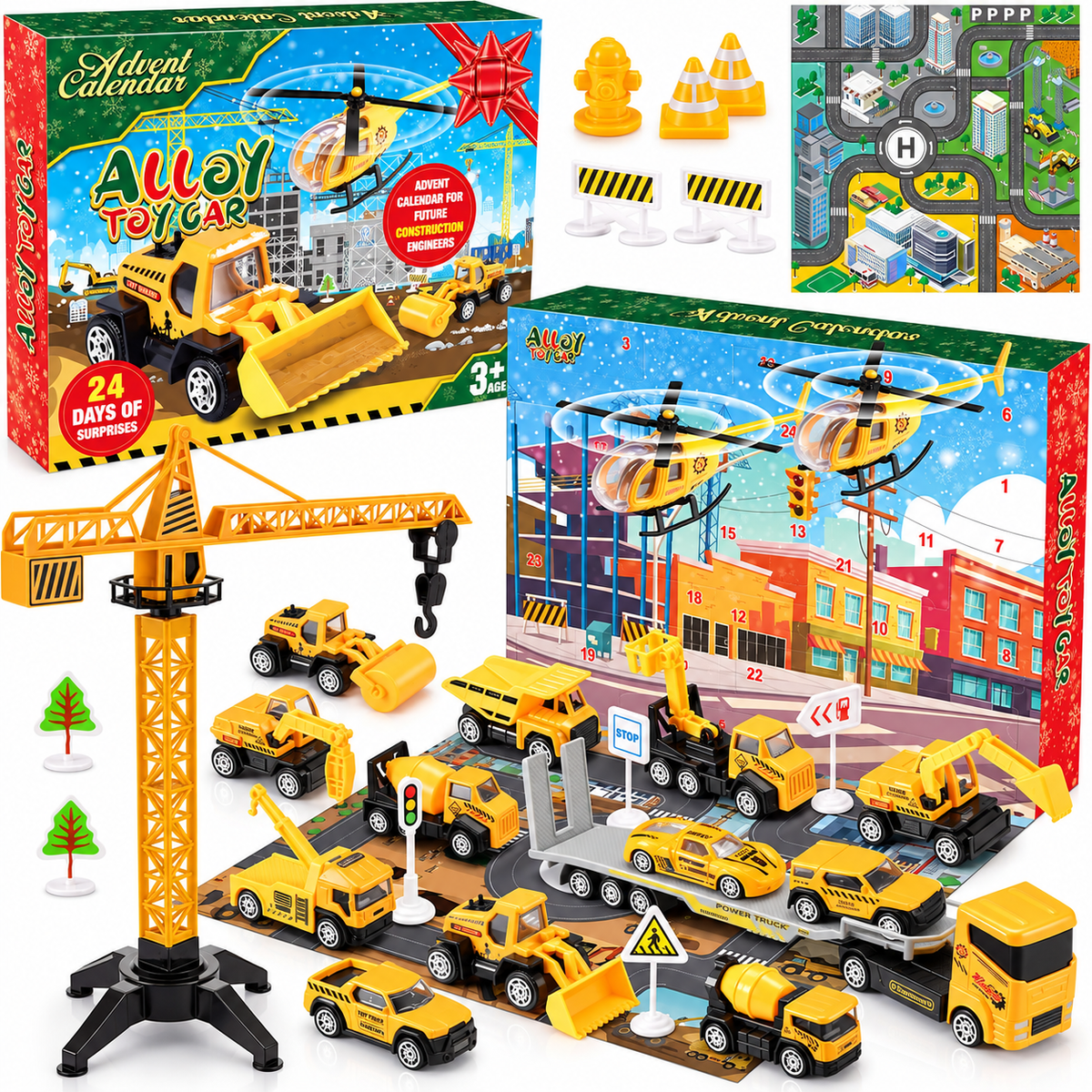 3D Adventskalender Baustelle 2026 mit Spielzeugfahrzeugen