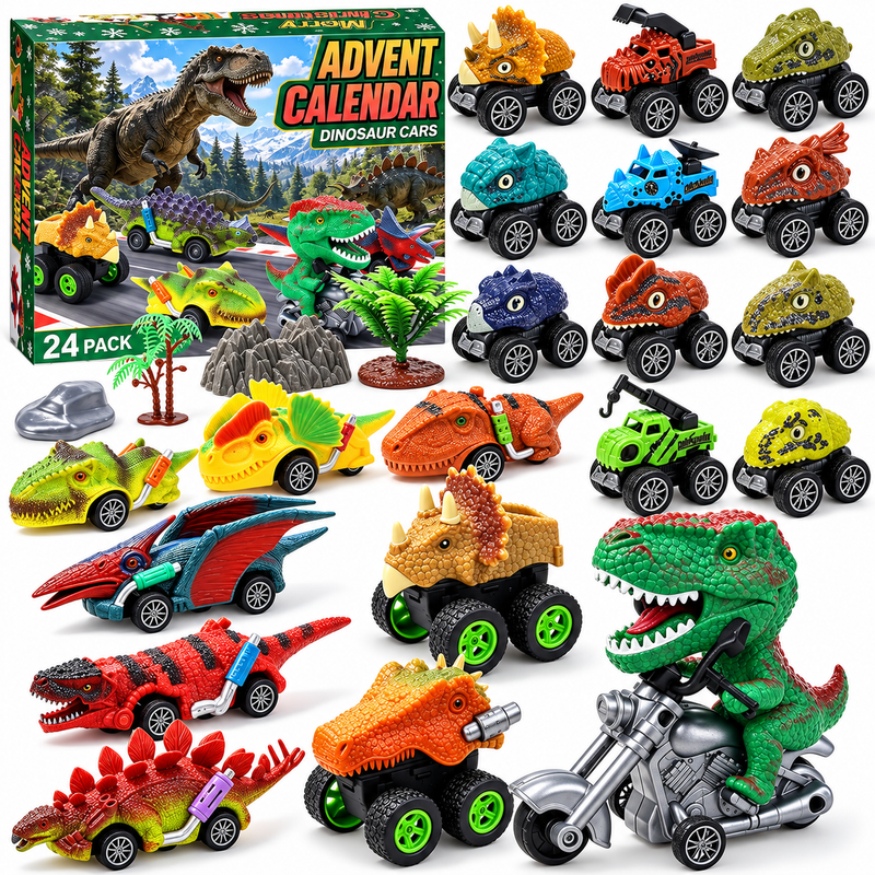 3D Adventskalender Dinosauri 2026 mit Spielzeugautos für Kinder