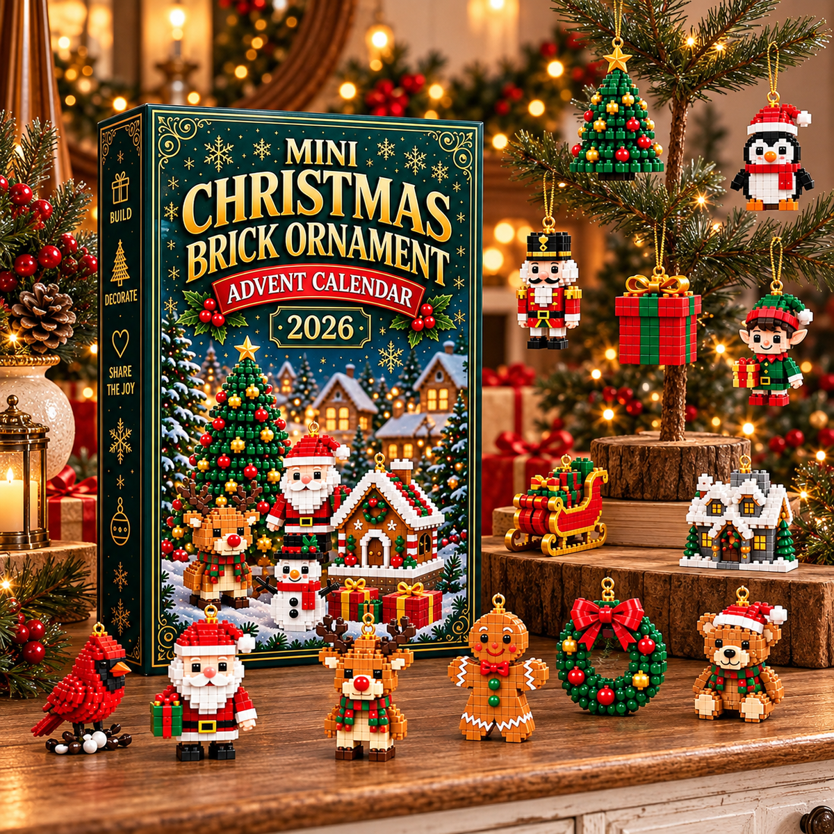3D Adventskalender Mini Bausteine Weihnachtsdeko 2026 mit 24 Designs zum Bauen 4