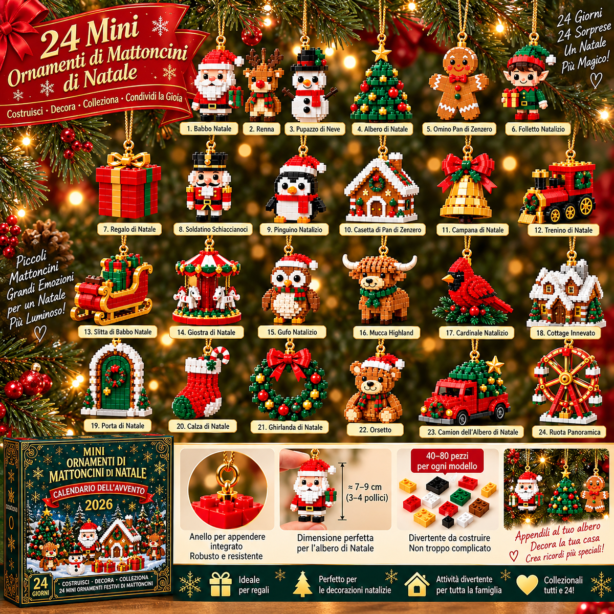 3D Adventskalender Mini Bausteine Weihnachtsdeko 2026 mit 24 Designs zum Bauen 8