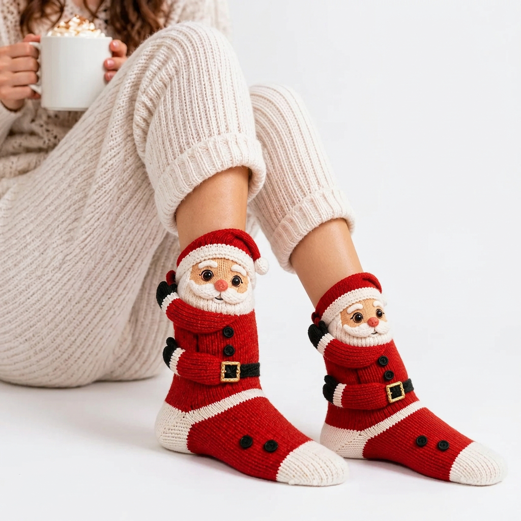 3D Umarmende Weihnachtsstrümpfe mit süßen Charakteren für festliche Freude.