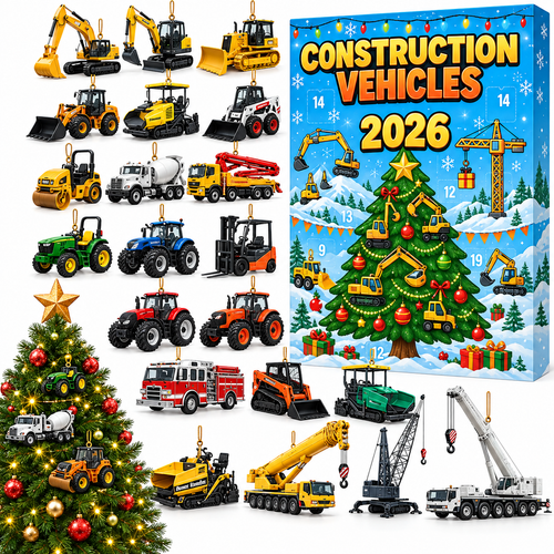 Adventskalender mit Baufahrzeugen für Weihnachten 2026
