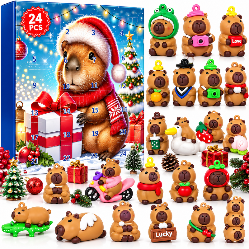 Adventskalender mit 24 lustigen Capybara-Figuren in 3D