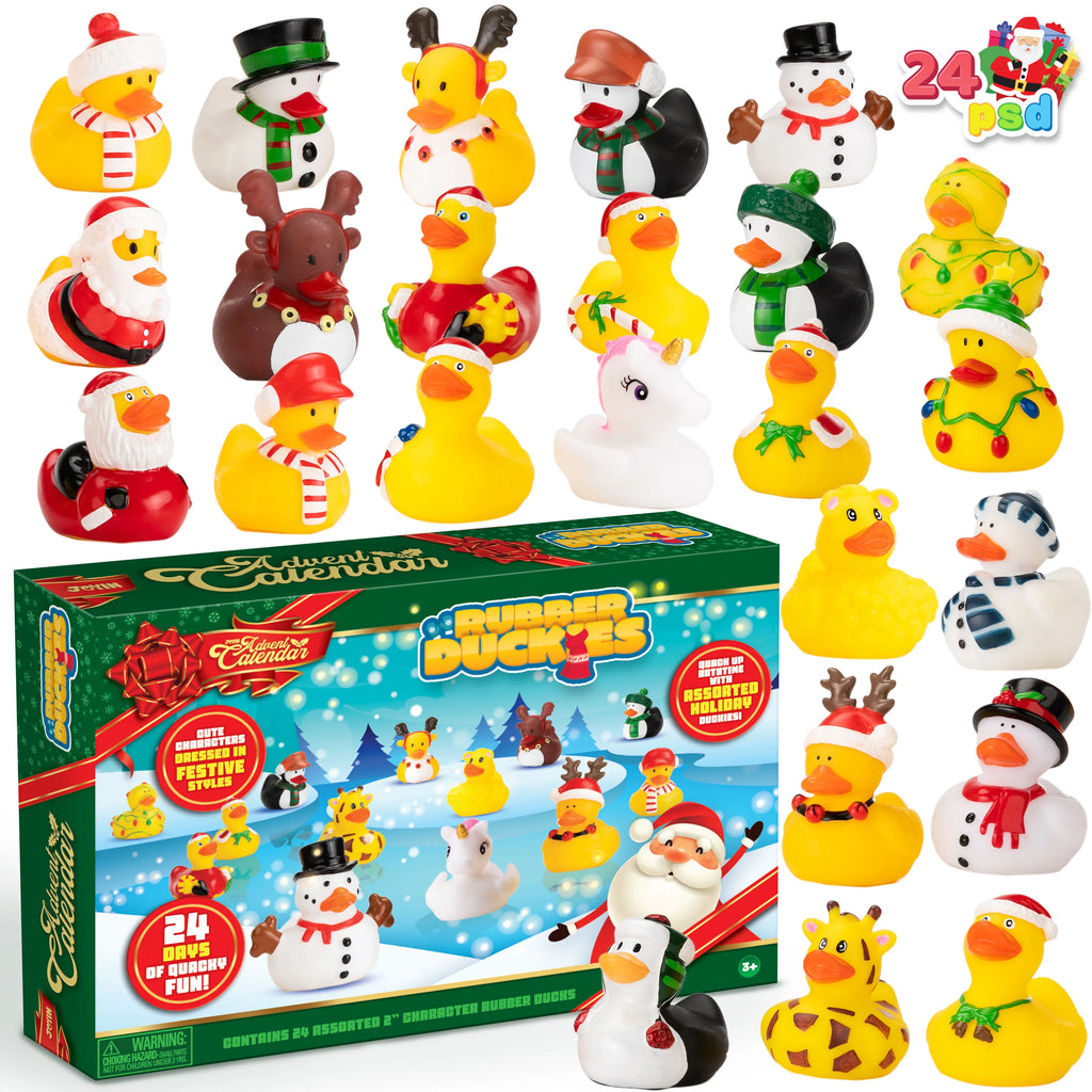 Adventskalender mit 24 bunten Gummienten zum Weihnachts-Countdown für Kinder