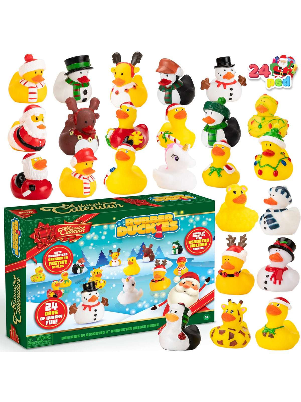 Adventskalender mit 24 bunten Gummienten zum Weihnachts-Countdown für Kinder 7