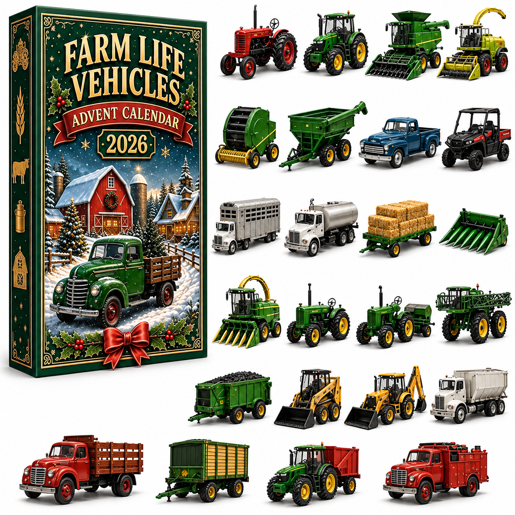 Adventskalender mit Landwirtschaftsfahrzeugen 2026 im klassischen Design