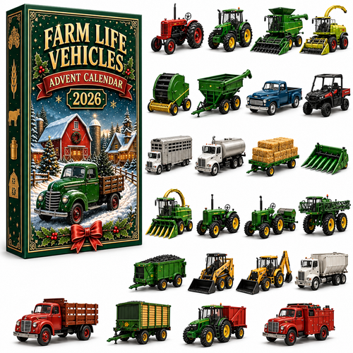 Adventskalender mit Landwirtschaftsfahrzeugen 2026 im klassischen Design
