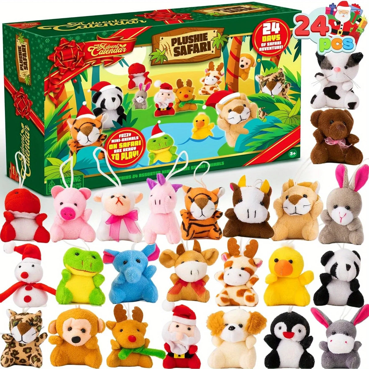 Adventskalender mit 24 bunten Mini-Plüschtieren für Kinder - Weihnachtskalender