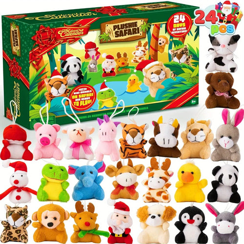 Adventskalender mit 24 bunten Mini-Plüschtieren für Kinder - Weihnachtskalender