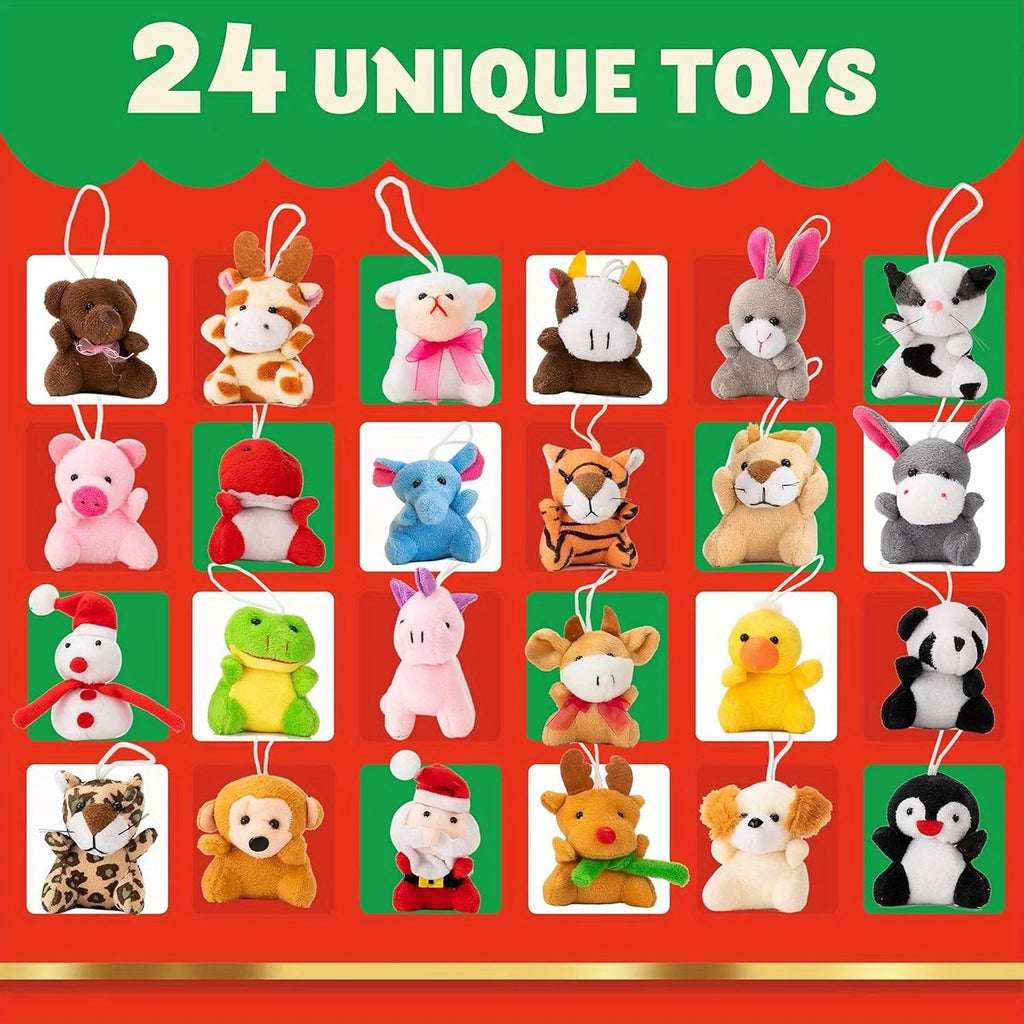Adventskalender mit 24 bunten Mini-Plüschtieren für Kinder - Weihnachtskalender 2