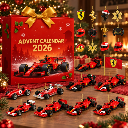 Adventskalender Scuderia Ferrari F1 2026 mit 24 flachen Ornamenten 2