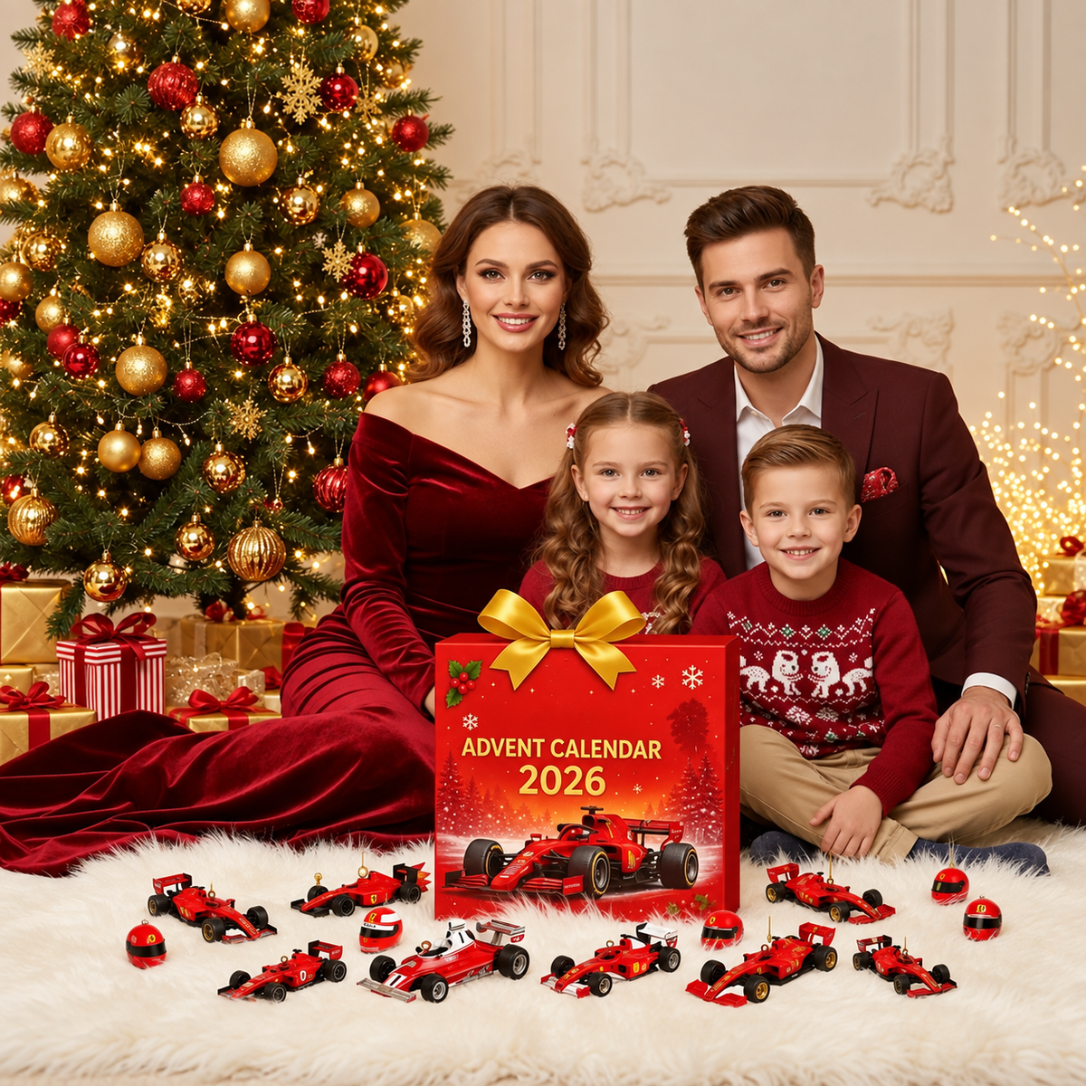Adventskalender Scuderia Ferrari F1 2026 mit 24 flachen Ornamenten 3
