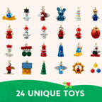Adventskalender mit Holz-Weihnachtsbaum und 28 Schmuckstücken, Schneemann und Weihnachtsmann Dekorationen 3