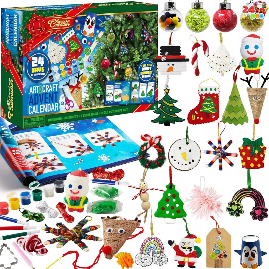 Bastel-Adventskalender 2026 mit Scheren, Leim, Lanyards, Farben und Aquarellstiften für Kinder