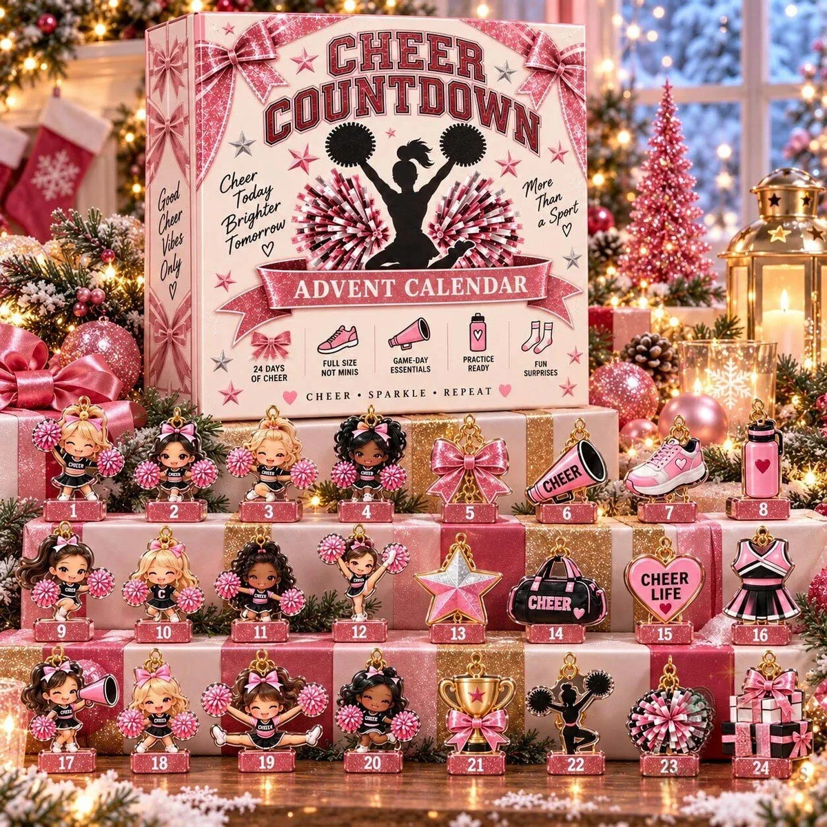 Fröhlicher Cheerleading Adventskalender für Weihnachten mit 24 Überraschungen.