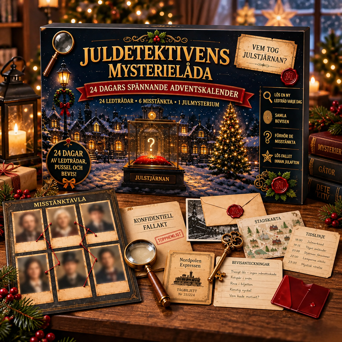 Detektiv-Adventskalender mit 24 Tagen Mysterium-Rätseln und täglichen Hinweisen
