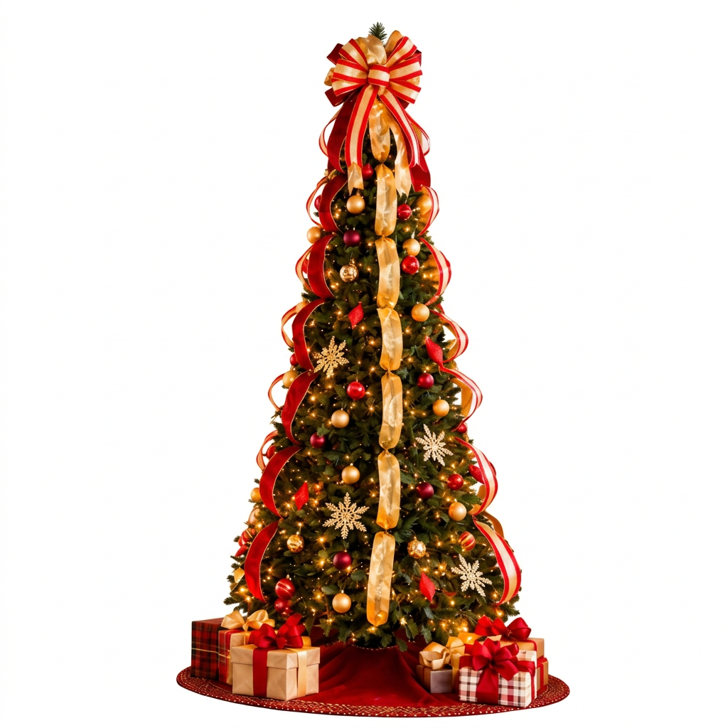 Faltbarer Weihnachtsbaum mit Lichtern und Dekorationen