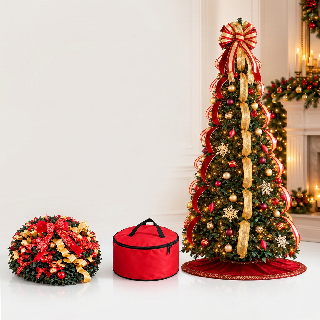Faltbarer Weihnachtsbaum mit Lichtern und Dekorationen 7