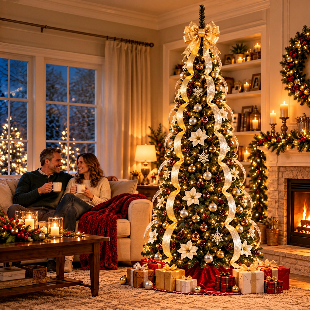Faltbarer Weihnachtsbaum mit Lichtern und Dekorationen 8