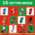 Festliche Adventskalender-Socken 12er Set Weihnachten Baumwolle Damen 4