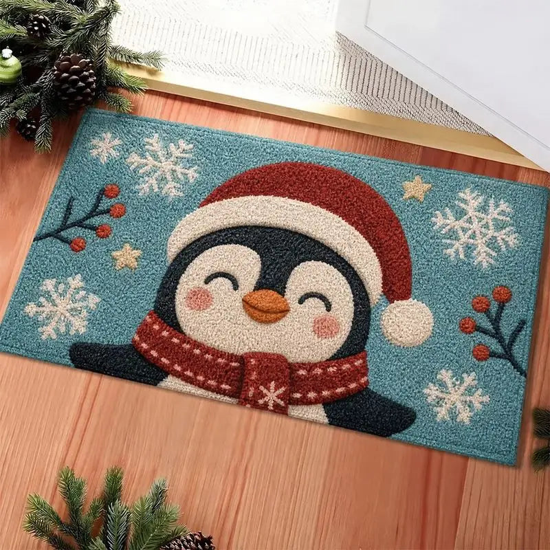 Festliche Weihnachts-Fußmatte mit grünem Weihnachtsbaum, Sternen und Zweigen für den Eingangsbereich 10