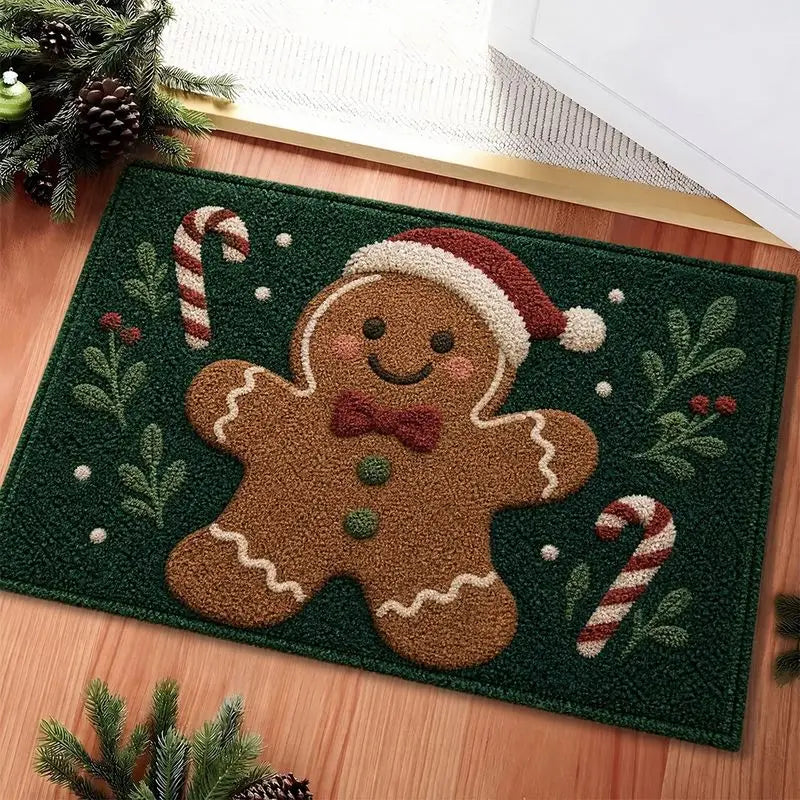 Festliche Weihnachts-Fußmatte mit grünem Weihnachtsbaum, Sternen und Zweigen für den Eingangsbereich 11