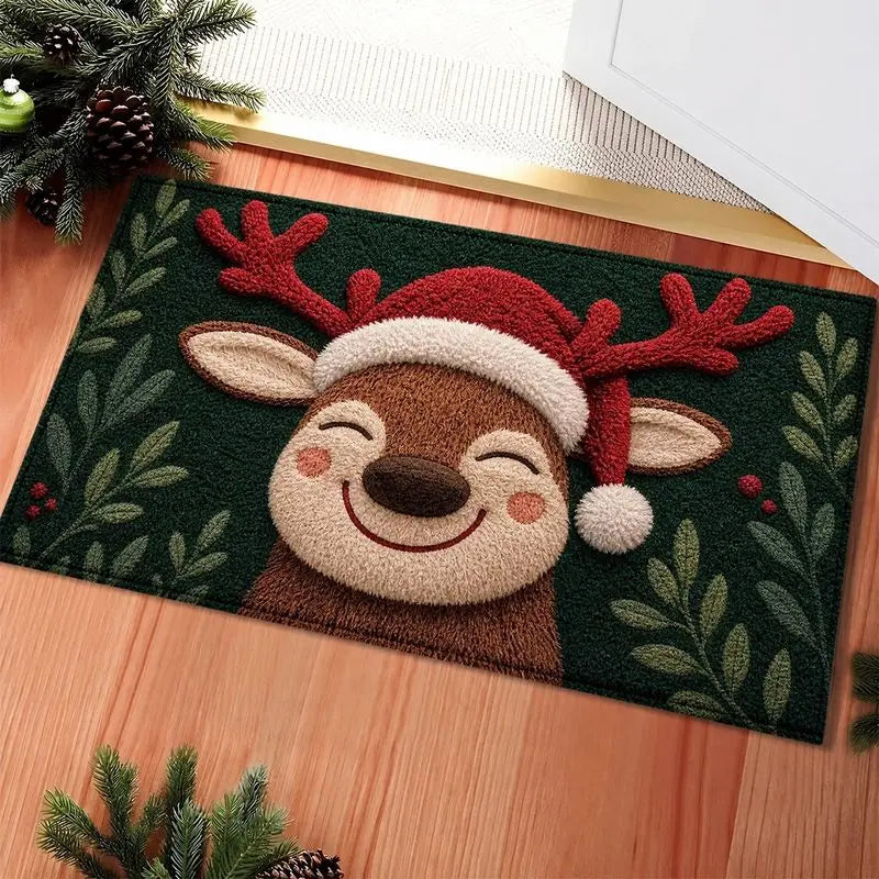Festliche Weihnachts-Fußmatte mit grünem Weihnachtsbaum, Sternen und Zweigen für den Eingangsbereich 2