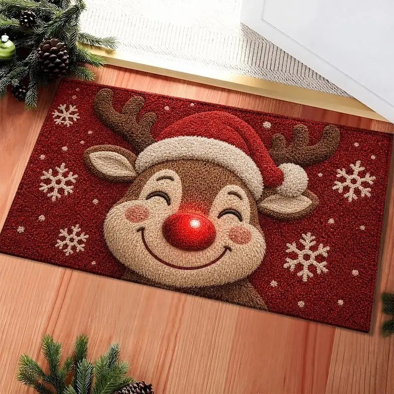 Festliche Weihnachts-Fußmatte mit grünem Weihnachtsbaum, Sternen und Zweigen für den Eingangsbereich 3