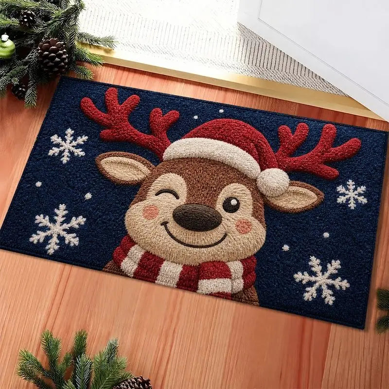 Festliche Weihnachts-Fußmatte mit grünem Weihnachtsbaum, Sternen und Zweigen für den Eingangsbereich 4
