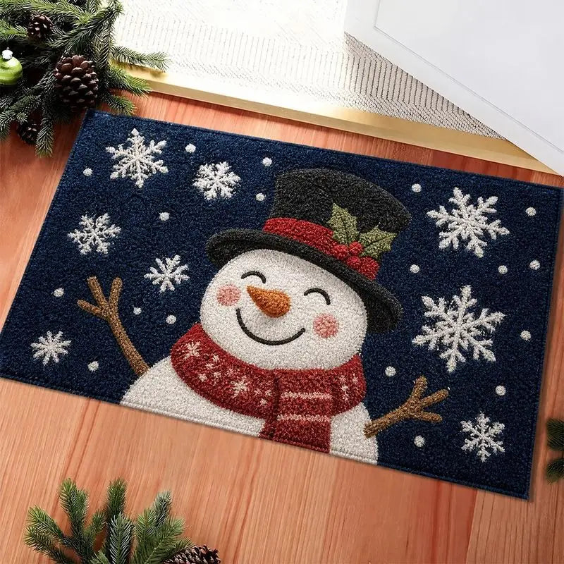 Festliche Weihnachts-Fußmatte mit grünem Weihnachtsbaum, Sternen und Zweigen für den Eingangsbereich 7