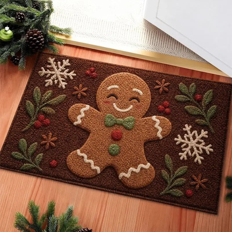 Festliche Weihnachts-Fußmatte mit grünem Weihnachtsbaum, Sternen und Zweigen für den Eingangsbereich 8