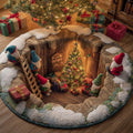 Festliche Weihnachts-Rundematte mit Zwergen und Geschenken in lebendigen Farben