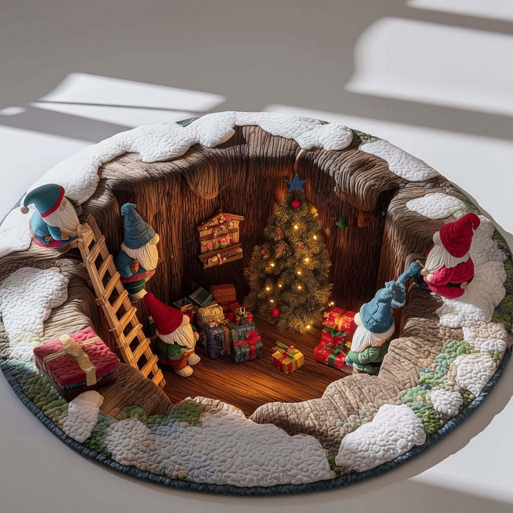 Festliche Weihnachts-Rundematte mit Zwergen und Geschenken in lebendigen Farben 6