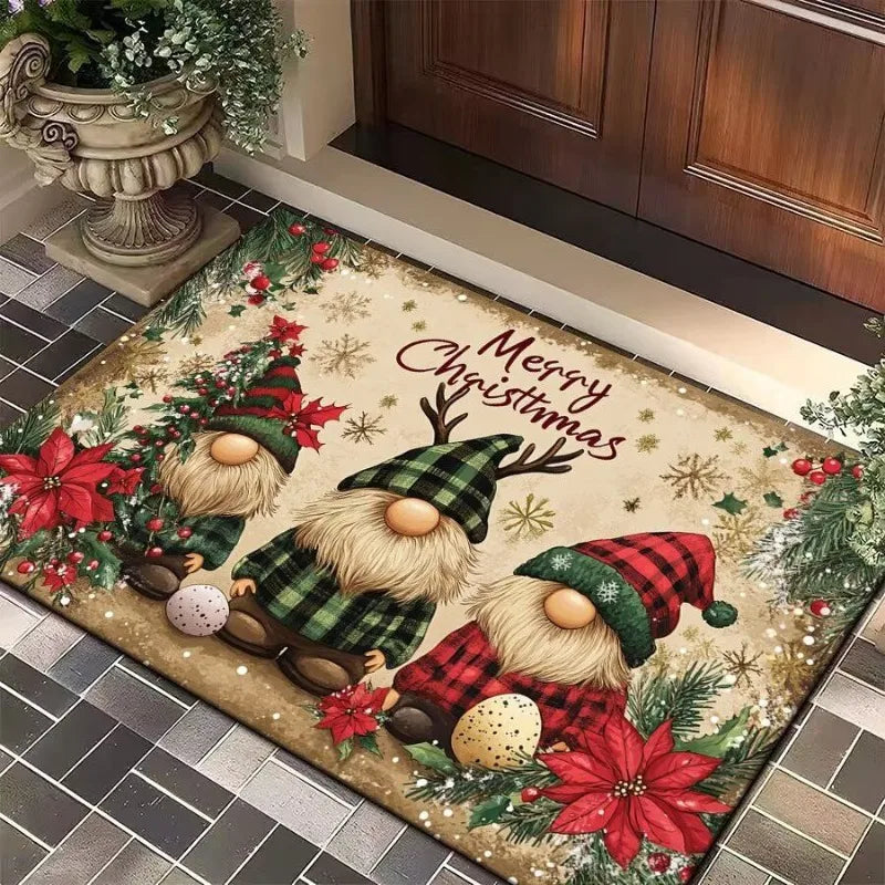 Festliche Weihnachts-Türmatte aus Flanell mit gedrucktem Weihnachtsmotiv, maschinenwaschbar