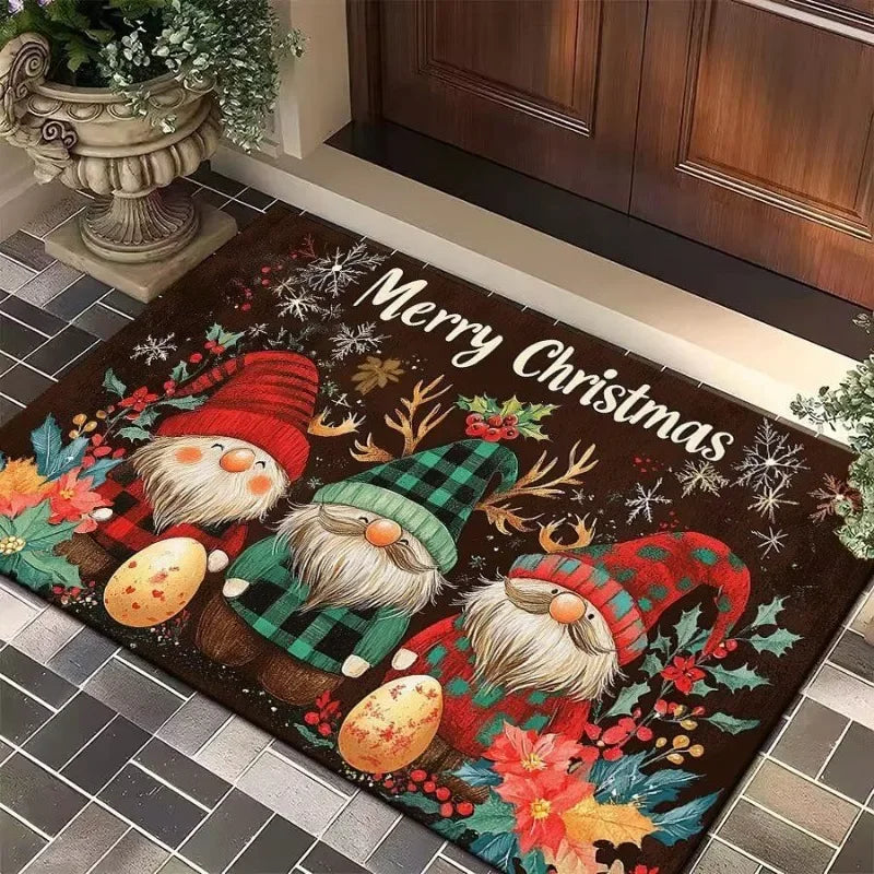 Festliche Weihnachts-Türmatte aus Flanell mit gedrucktem Weihnachtsmotiv, maschinenwaschbar 2