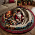 Festlicher gesteppter Weihnachts-Rundteppich mit aufwendigem Design in Kristallsamtvelours