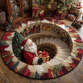 Festlicher gesteppter Weihnachts-Rundteppich in Kristallvelours mit lebendigen Farben und aufwendigem Design