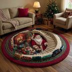 Festlicher gesteppter Weihnachts-Rundteppich mit aufwendigem Design in Kristallsamtvelours 2