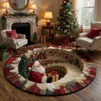 Festlicher gesteppter Weihnachts-Rundteppich in Kristallvelours mit lebendigen Farben und aufwendigem Design 2