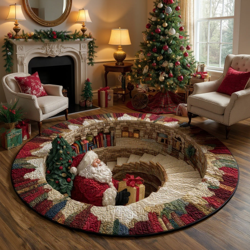 Festlicher gesteppter Weihnachts-Rundteppich in Kristallvelours mit lebendigen Farben und aufwendigem Design 2