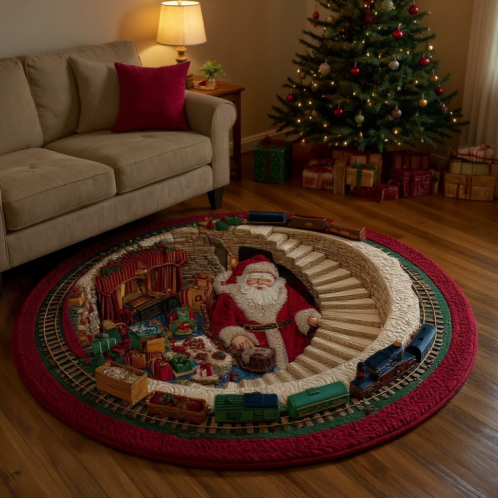 Festlicher gesteppter Weihnachts-Rundteppich mit aufwendigem Design in Kristallsamtvelours 3