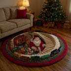 Festlicher gesteppter Weihnachts-Rundteppich mit aufwendigem Design in Kristallsamtvelours 3