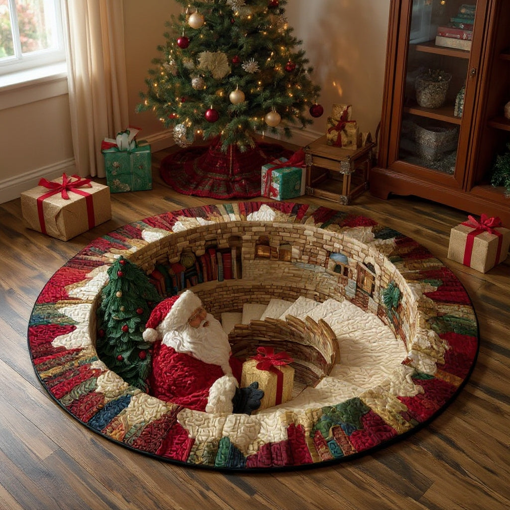 Festlicher gesteppter Weihnachts-Rundteppich in Kristallvelours mit lebendigen Farben und aufwendigem Design 3