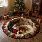 Festlicher gesteppter Weihnachts-Rundteppich in Kristallvelours mit lebendigen Farben und aufwendigem Design 3