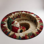 Festlicher gesteppter Weihnachts-Rundteppich in Kristallvelours mit lebendigen Farben und aufwendigem Design 6