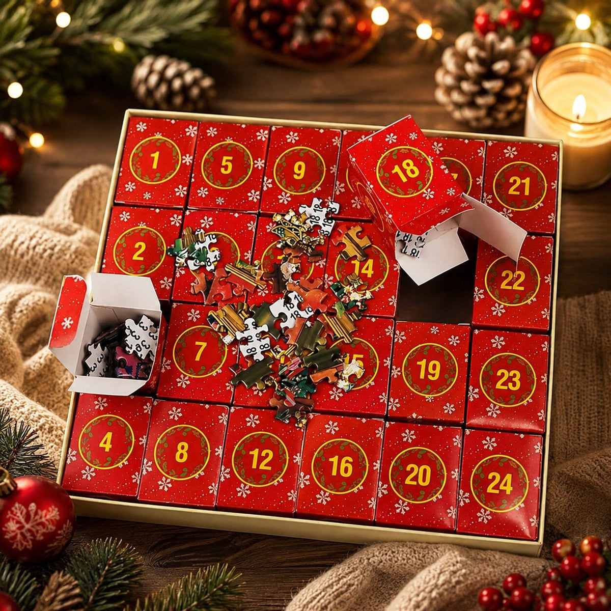 Festlicher Weihnachts-Puzzle-Adventskalender 2026 mit 1008 Teilen und 24 Adventsüberraschungen 2